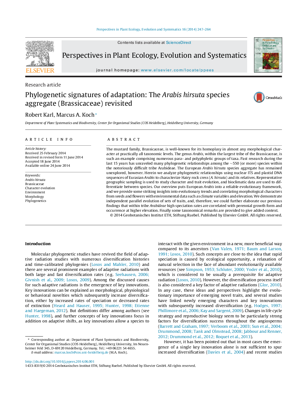 Phylogenetic signatures of adaptation: The Arabis hirsuta species aggregate (Brassicaceae) revisited