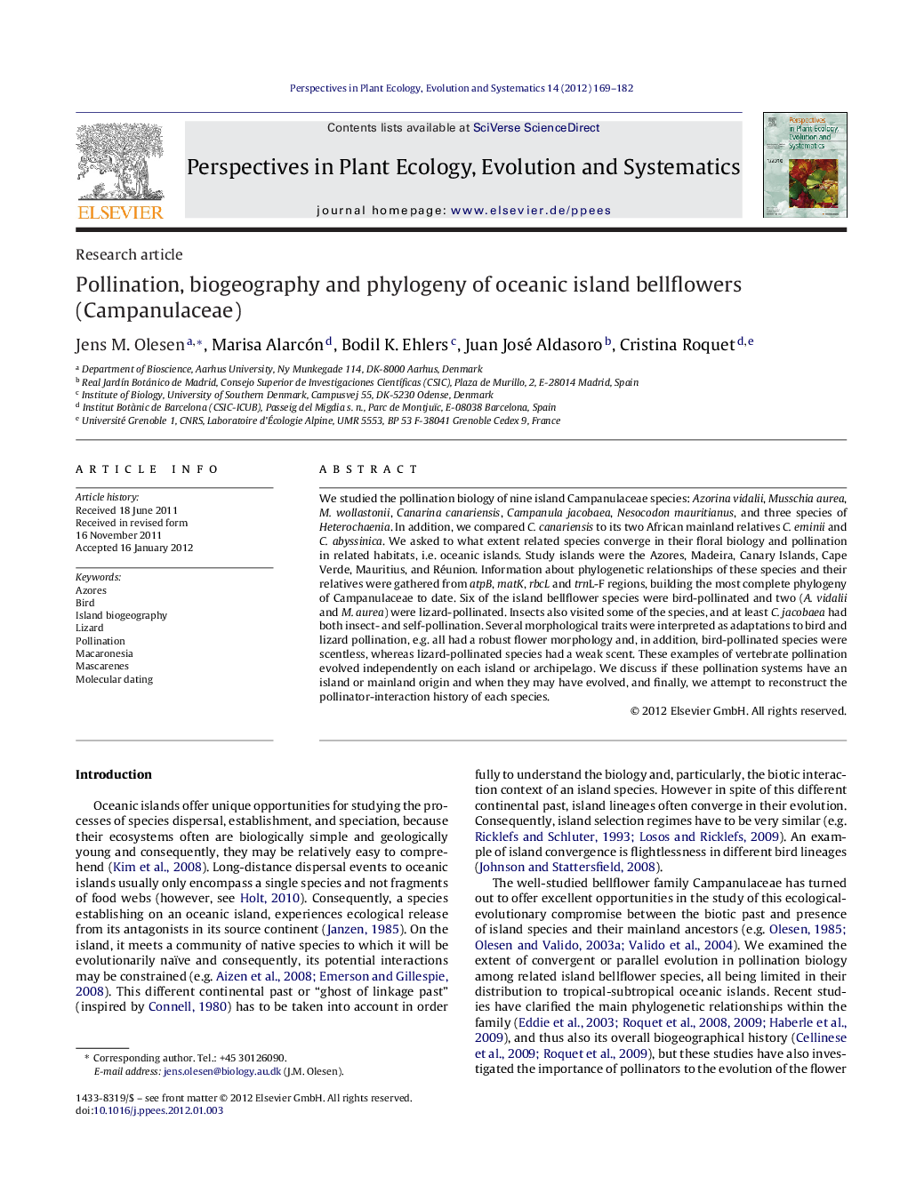 Pollination, biogeography and phylogeny of oceanic island bellflowers (Campanulaceae)