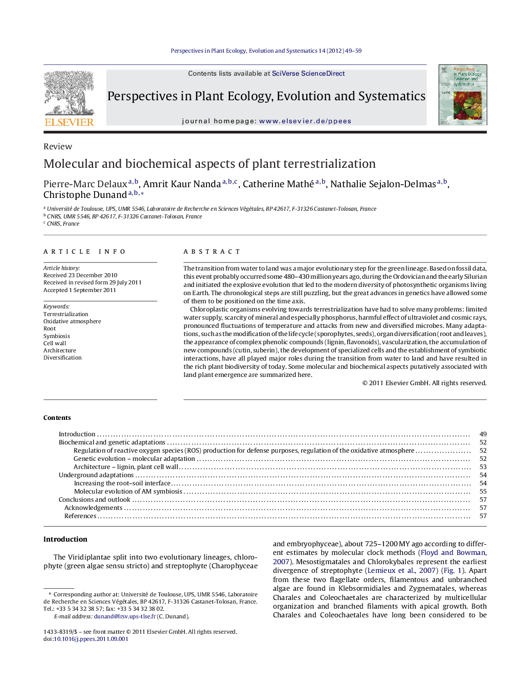 Molecular and biochemical aspects of plant terrestrialization