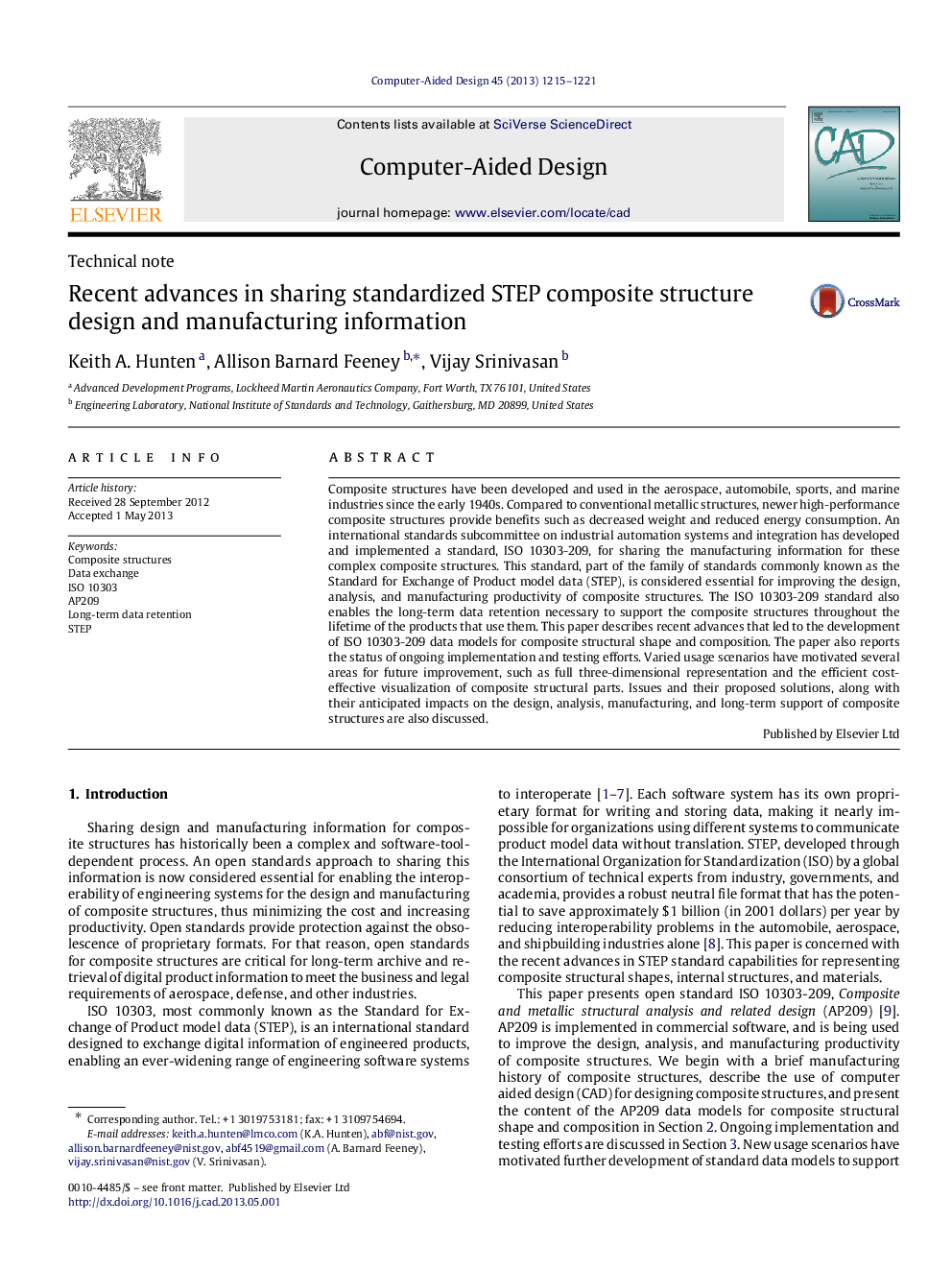 عکس صفحه اول مقاله: Recent advances in sharing standardized STEP composite structure design and manufacturing information Recent advances in sharing standardized STEP composite structure design and manufacturing information