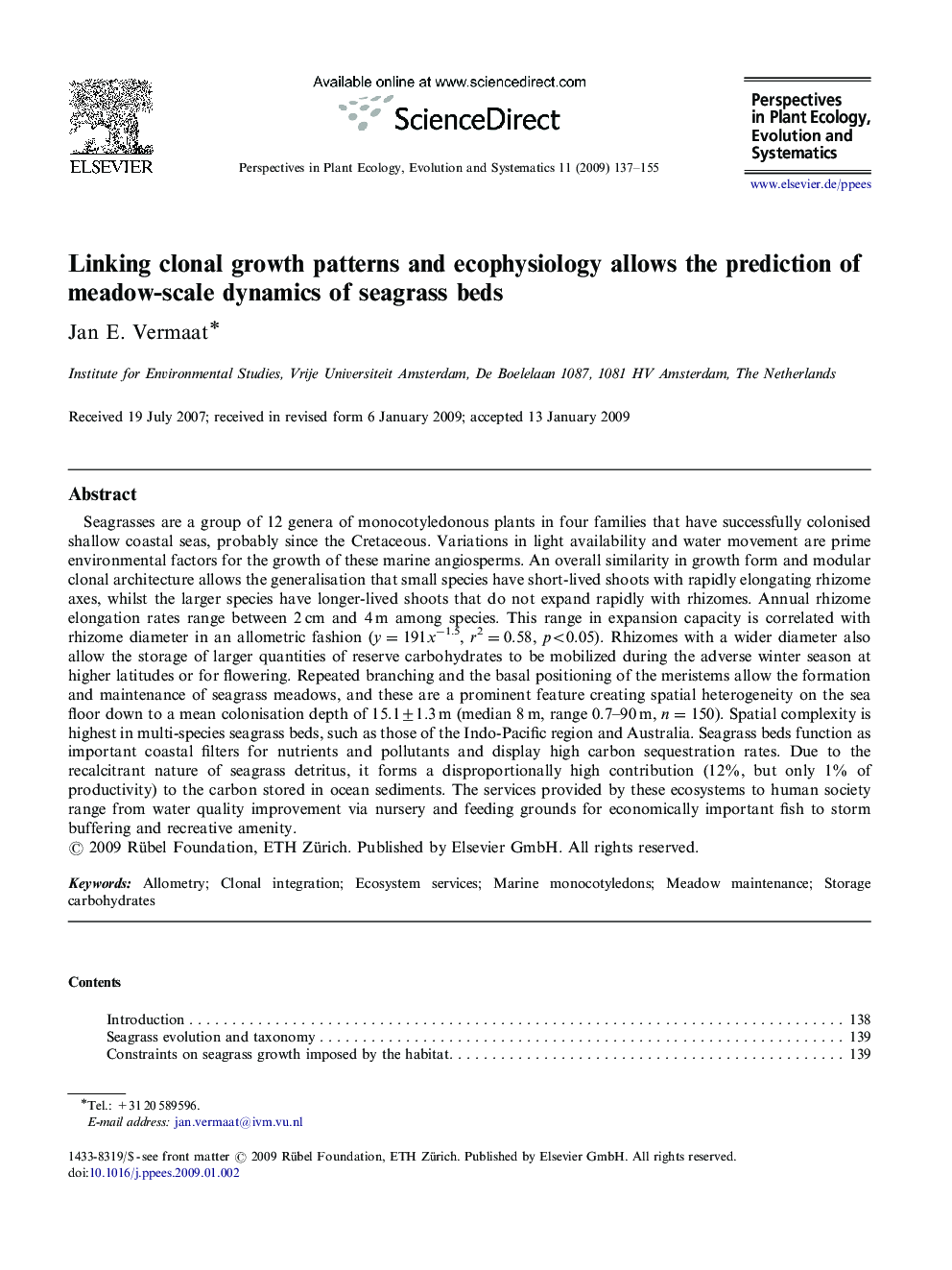 Linking clonal growth patterns and ecophysiology allows the prediction of meadow-scale dynamics of seagrass beds