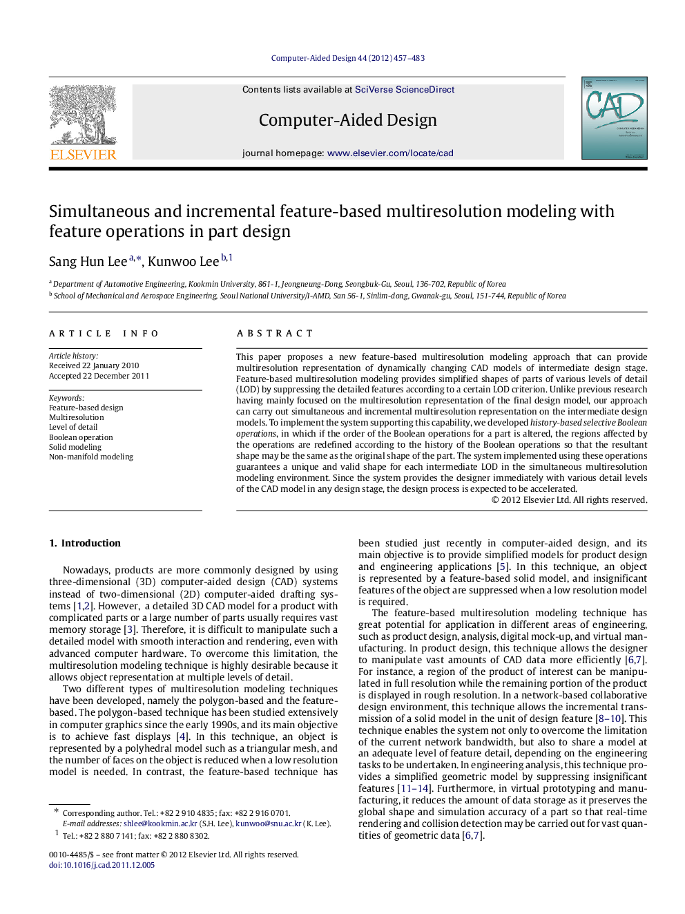 Simultaneous and incremental feature-based multiresolution modeling with feature operations in part design