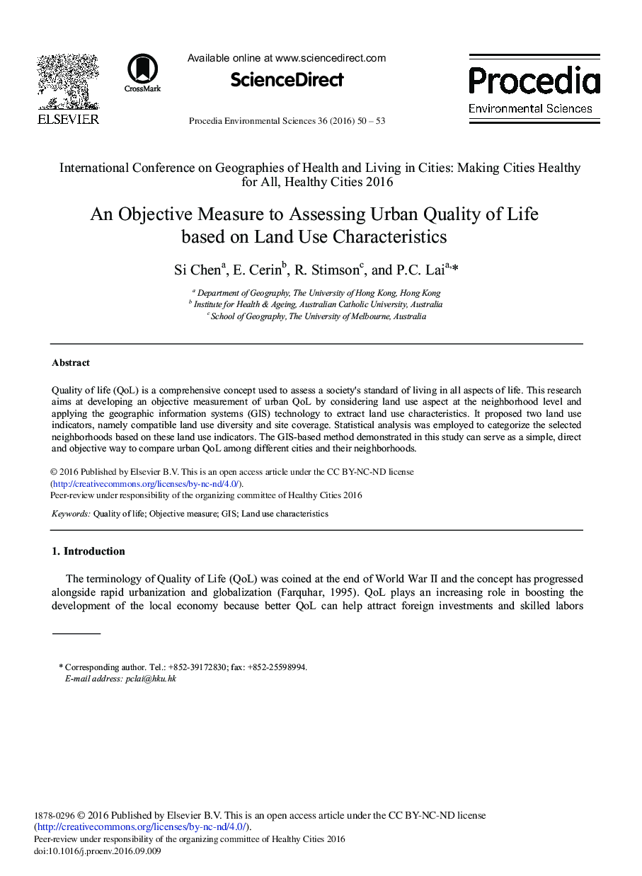 An Objective Measure to Assessing Urban Quality of Life based on Land Use Characteristics 