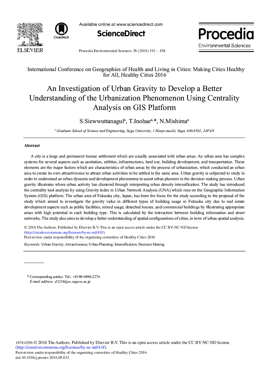 An Investigation of Urban Gravity to Develop a Better Understanding of the Urbanization Phenomenon Using Centrality Analysis on GIS Platform 