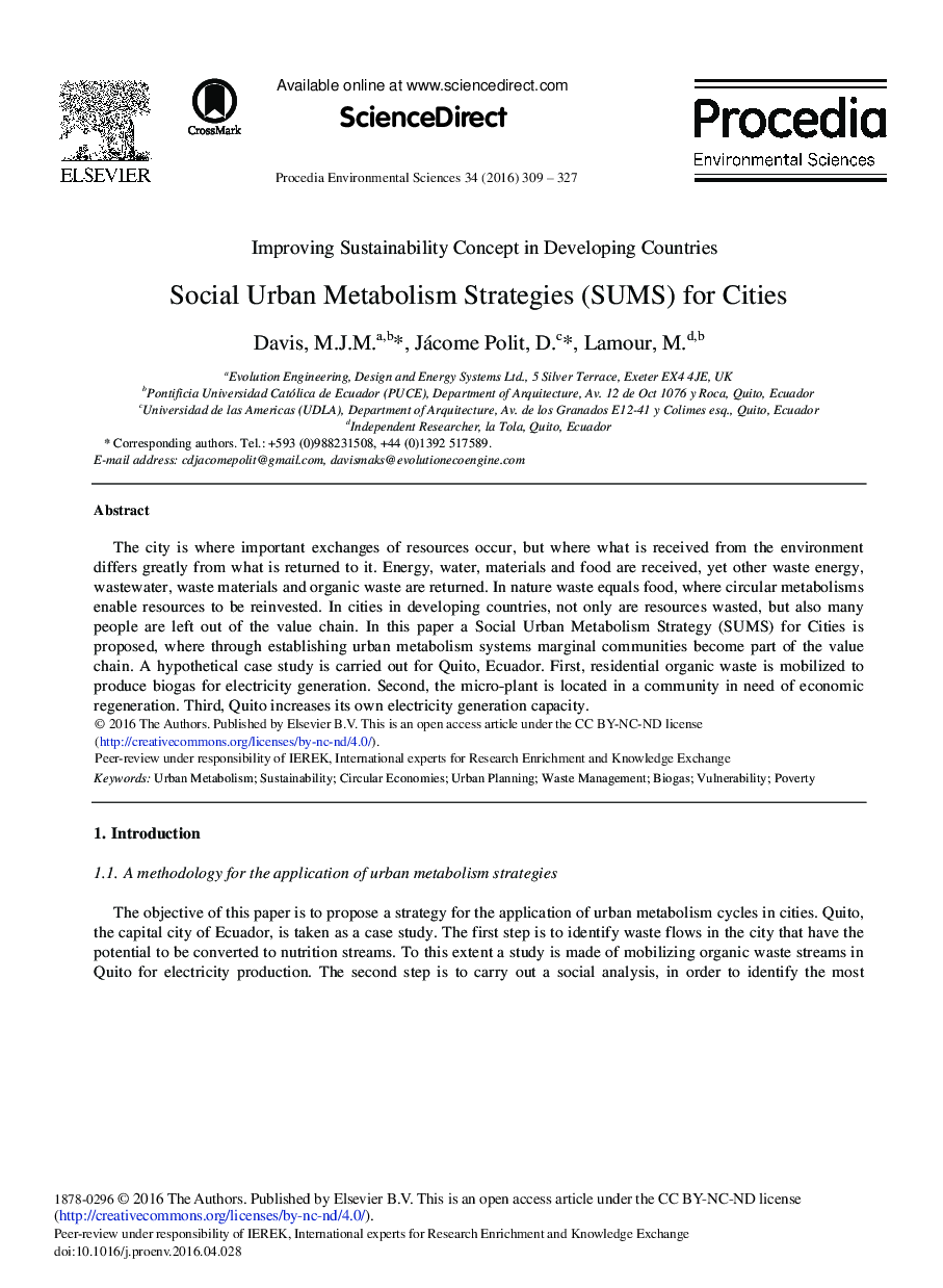 Social Urban Metabolism Strategies (SUMS) for Cities 