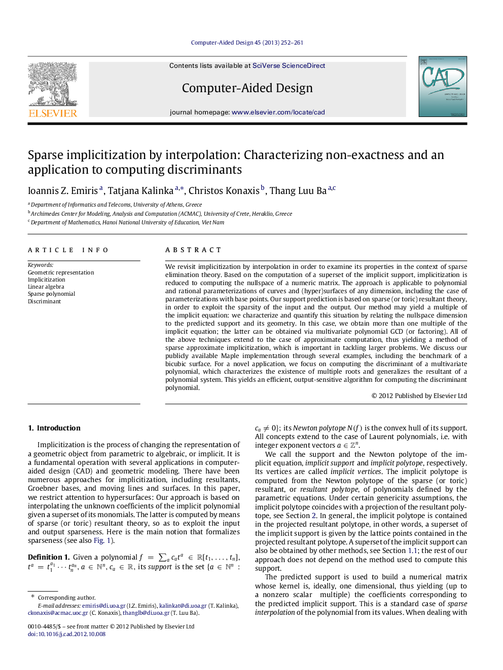 Sparse implicitization by interpolation: Characterizing non-exactness and an application to computing discriminants