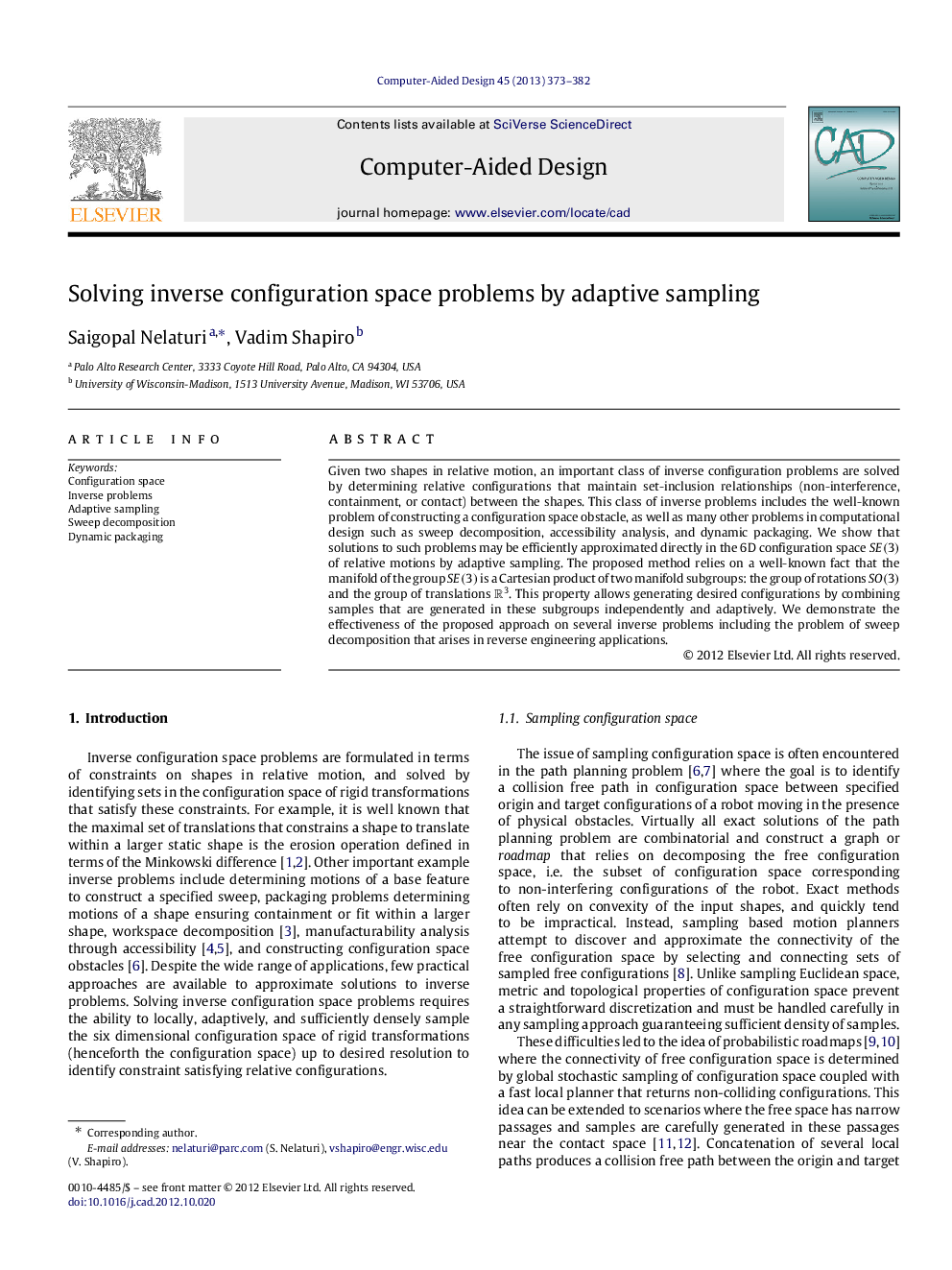 Solving inverse configuration space problems by adaptive sampling