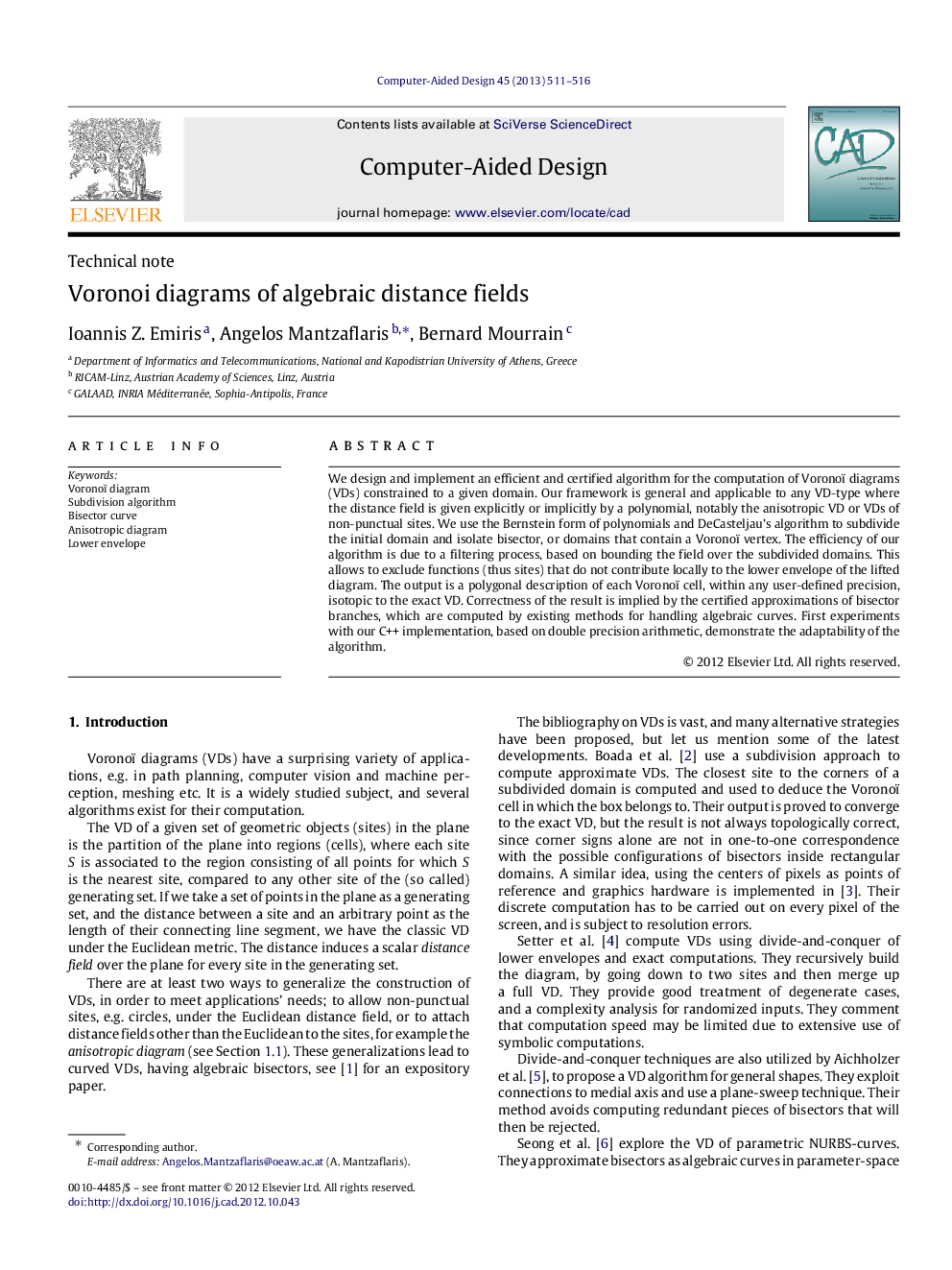 Voronoi diagrams of algebraic distance fields