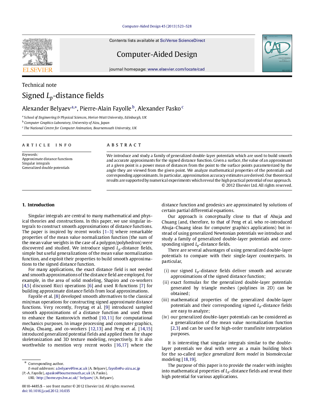 Signed LpLp-distance fields