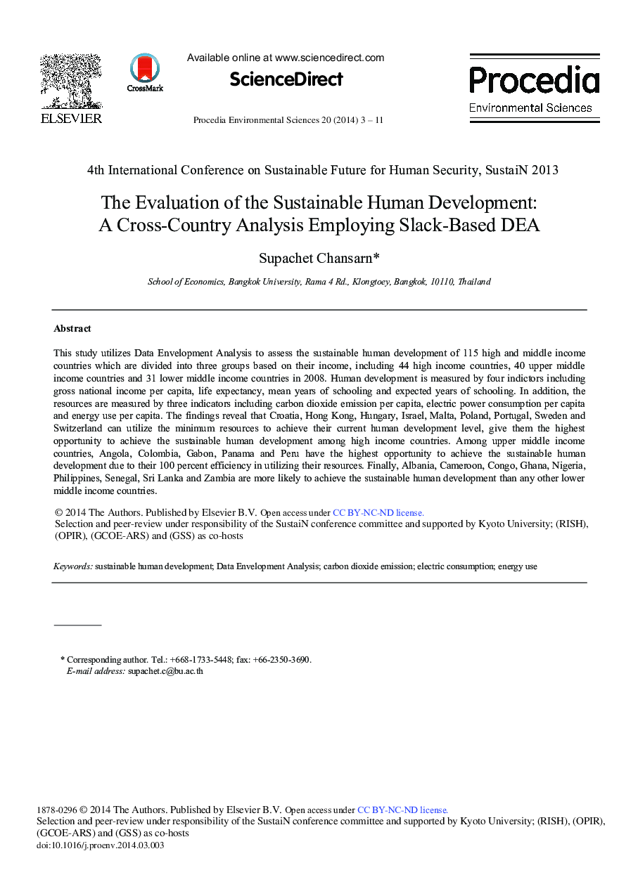 عکس صفحه اول مقاله: The Evaluation of the Sustainable Human Development: A Cross-country Analysis Employing Slack-based DEA The Evaluation of the Sustainable Human Development: A Cross-country Analysis Employing Slack-based DEA