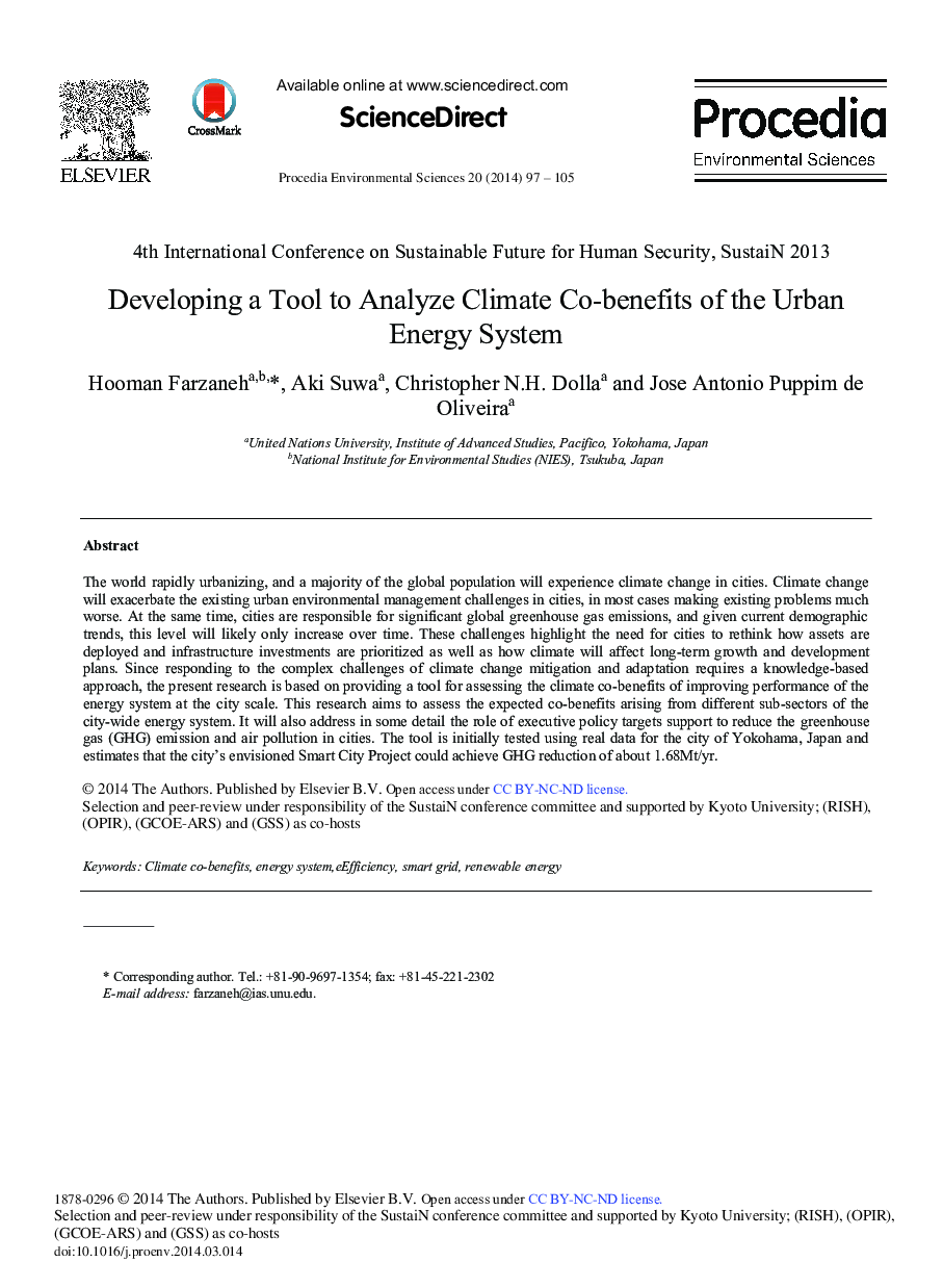 عکس صفحه اول مقاله: Developing a Tool to Analyze Climate Co-benefits of the Urban Energy System Developing a Tool to Analyze Climate Co-benefits of the Urban Energy System