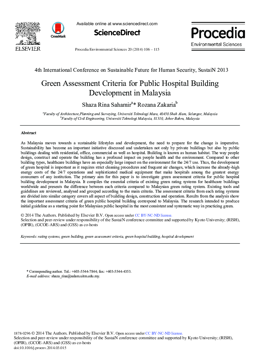 Green Assessment Criteria for Public Hospital Building Development in Malaysia 