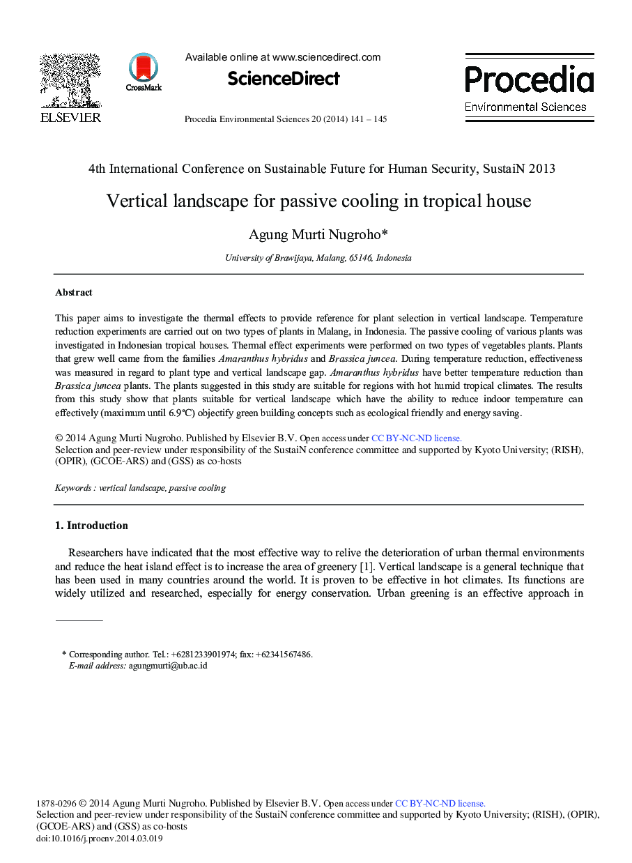 Vertical Landscape for Passive Cooling in Tropical House 