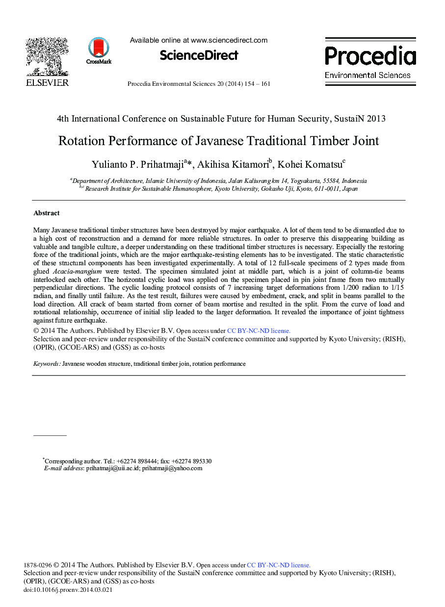 Rotation Performance of Javanese Traditional Timber Joint 