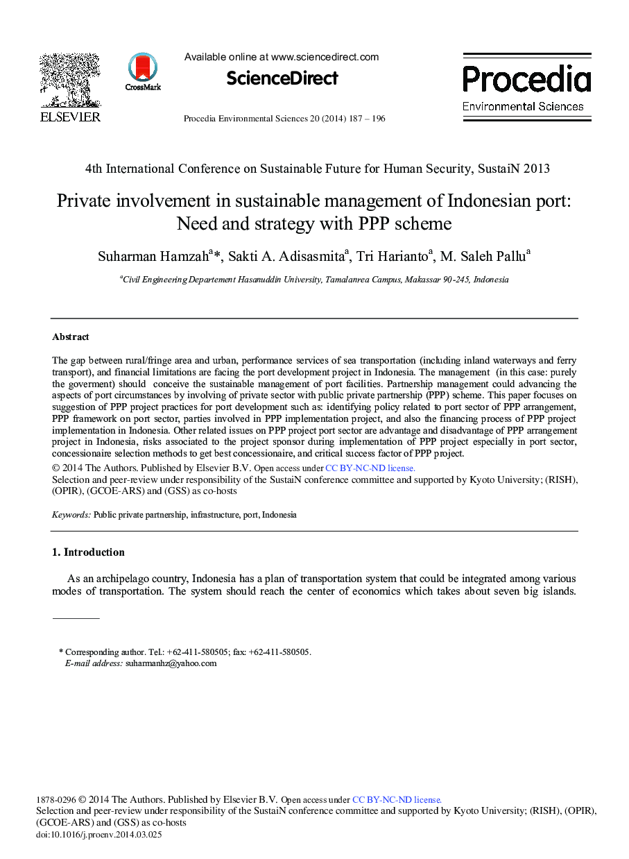 عکس صفحه اول مقاله: Private Involvement in Sustainable Management of Indonesian Port: Need and Strategy with PPP Scheme Private Involvement in Sustainable Management of Indonesian Port: Need and Strategy with PPP Scheme