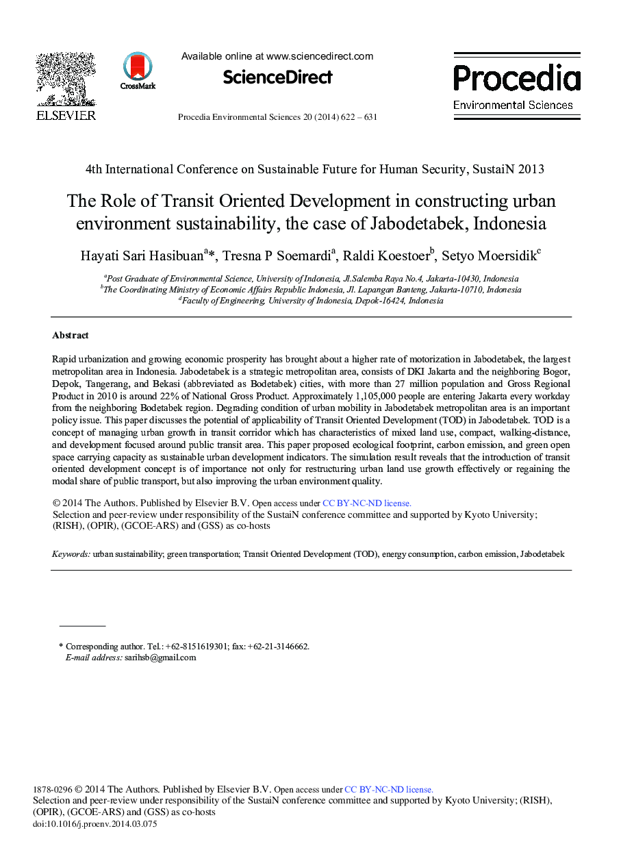 عکس صفحه اول مقاله: The Role of Transit Oriented Development in Constructing Urban Environment Sustainability, the Case of Jabodetabek, Indonesia The Role of Transit Oriented Development in Constructing Urban Environment Sustainability, the Case of Jabodetabek, Indonesia