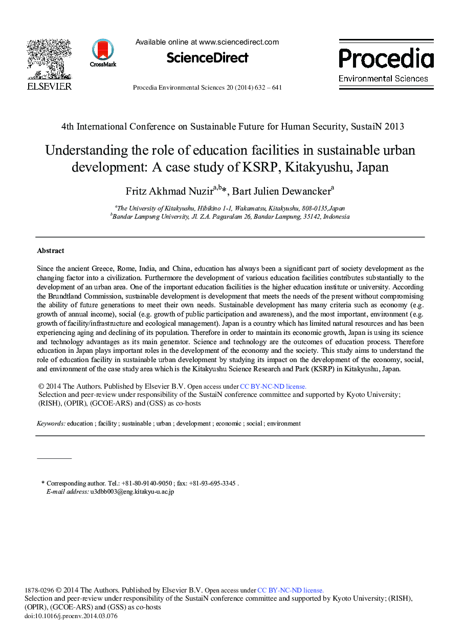 عکس صفحه اول مقاله: Understanding the Role of Education Facilities in Sustainable Urban Development: A Case Study of KSRP, Kitakyushu, Japan Understanding the Role of Education Facilities in Sustainable Urban Development: A Case Study of KSRP, Kitakyushu, Japan