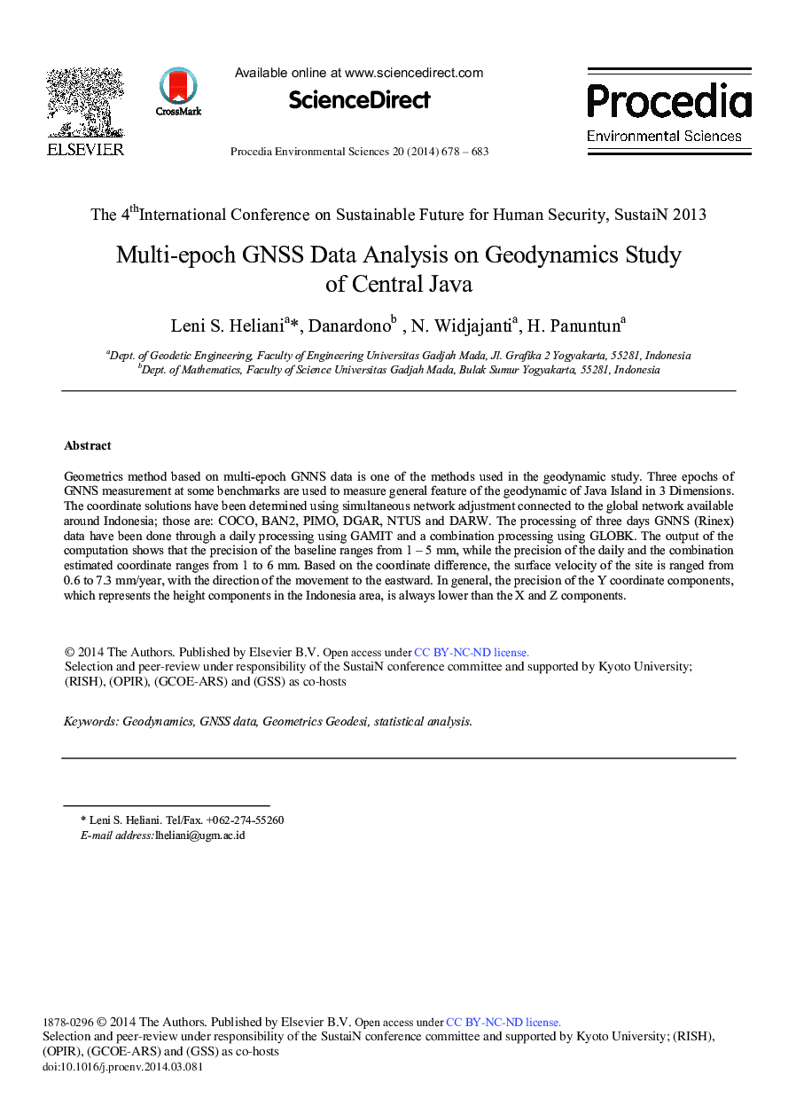 Multi-epoch GNSS Data Analysis on Geodynamics Study of Central Java 