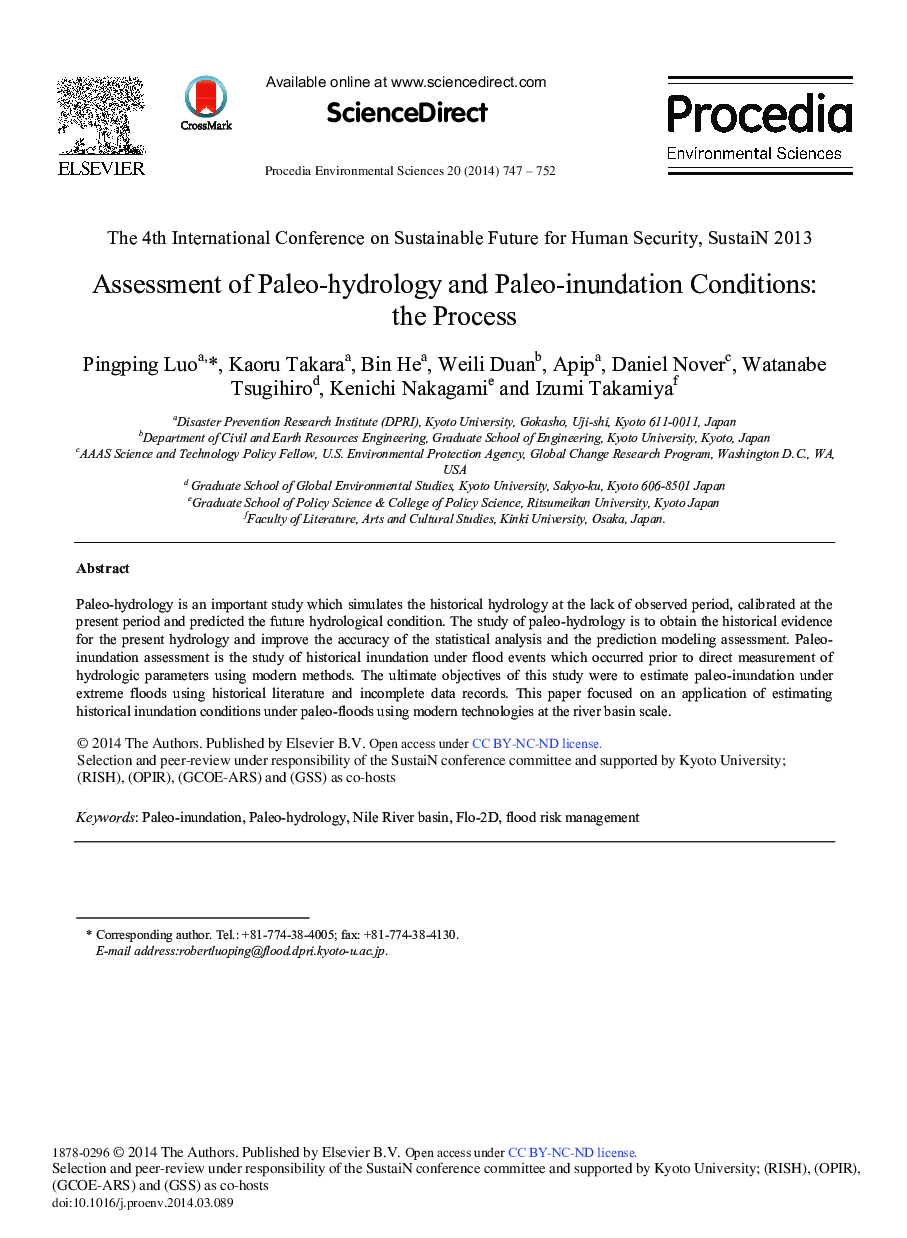 Assessment of Paleo-hydrology and Paleo-inundation Conditions: The Process 