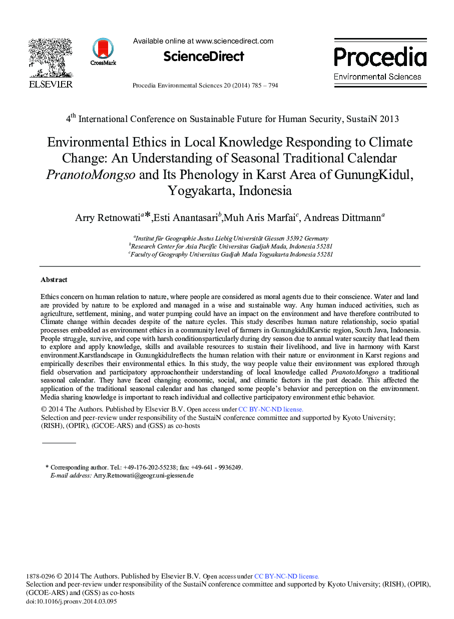 Environmental Ethics in Local Knowledge Responding to Climate Change: An Understanding of Seasonal Traditional Calendar PranotoMongso and its Phenology in Karst Area of GunungKidul, Yogyakarta, Indonesia 
