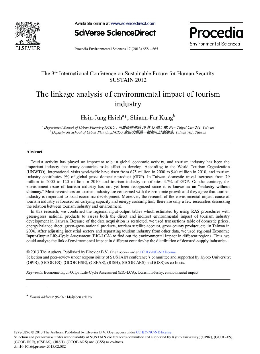 عکس صفحه اول مقاله: The Linkage Analysis of Environmental Impact of Tourism Industry The Linkage Analysis of Environmental Impact of Tourism Industry