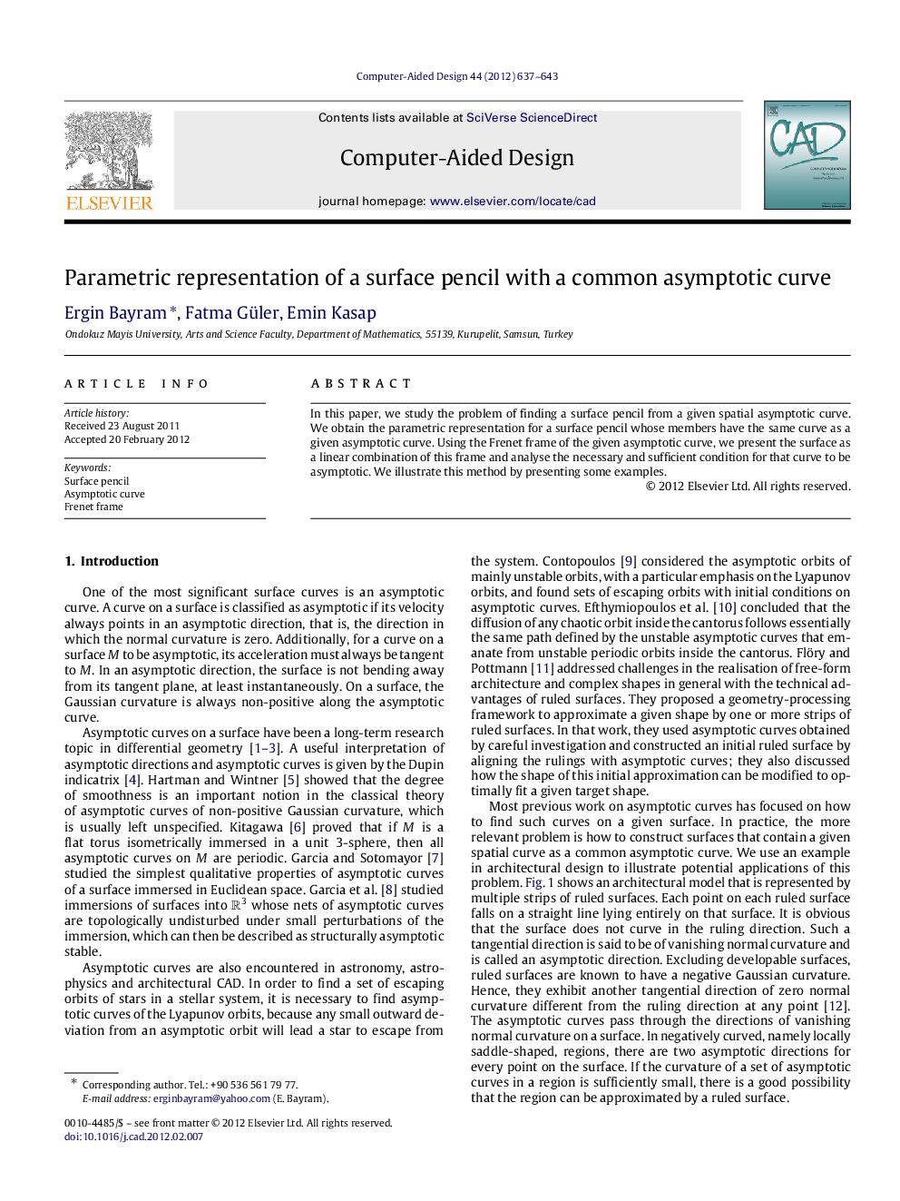 Parametric representation of a surface pencil with a common asymptotic curve