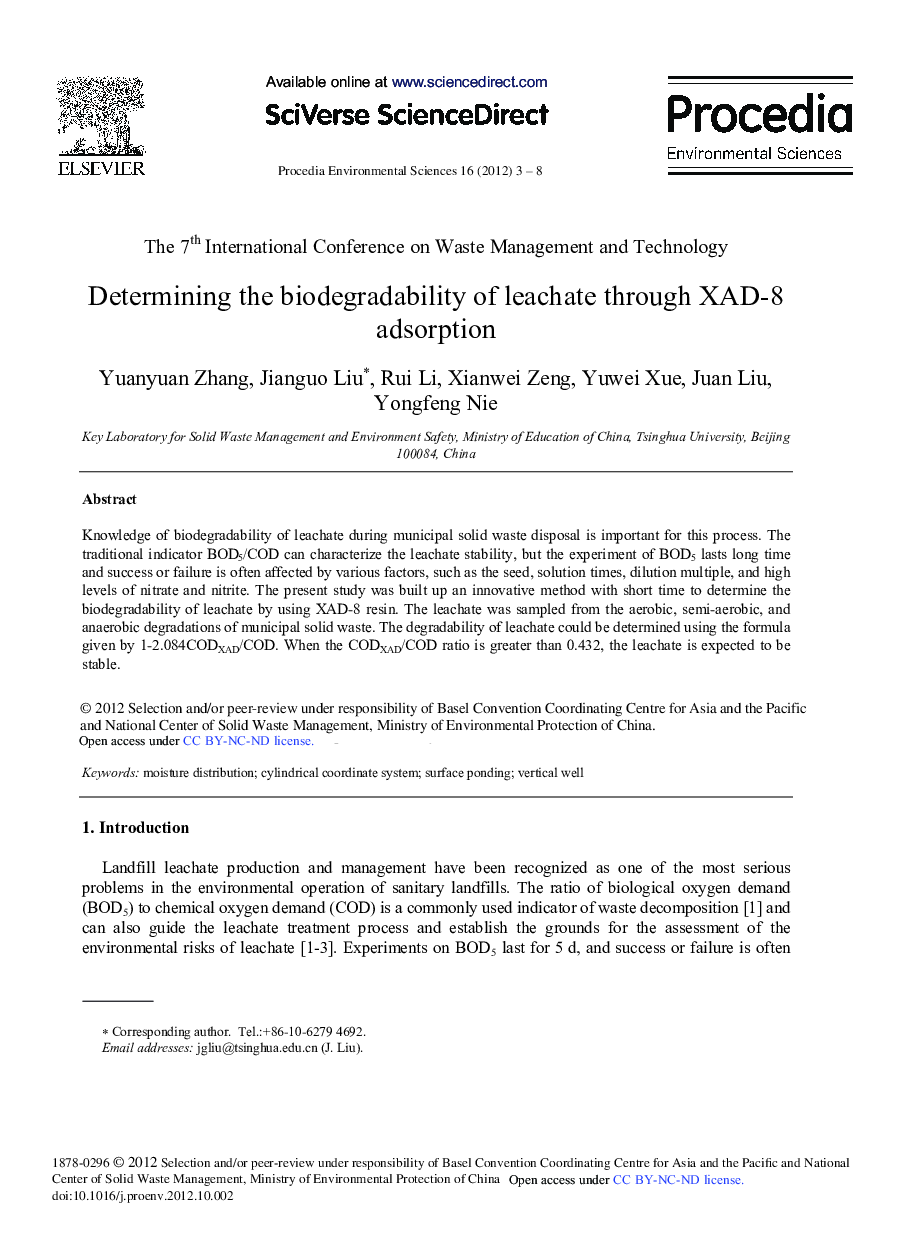 عکس صفحه اول مقاله: Determining the Biodegradability of Leachate Through XAD-8 Adsorption Determining the Biodegradability of Leachate Through XAD-8 Adsorption