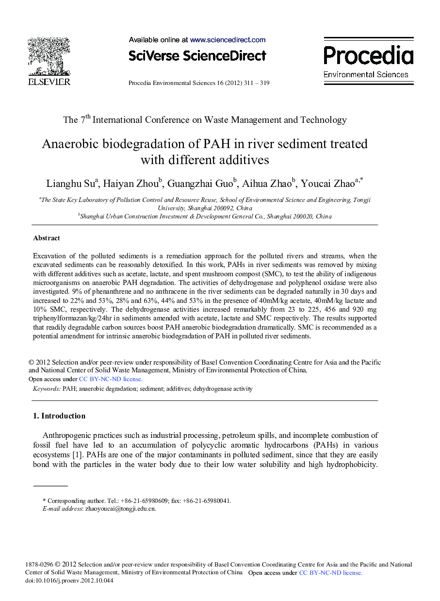 Anaerobic Biodegradation of PAH in River Sediment Treated with Different Additives