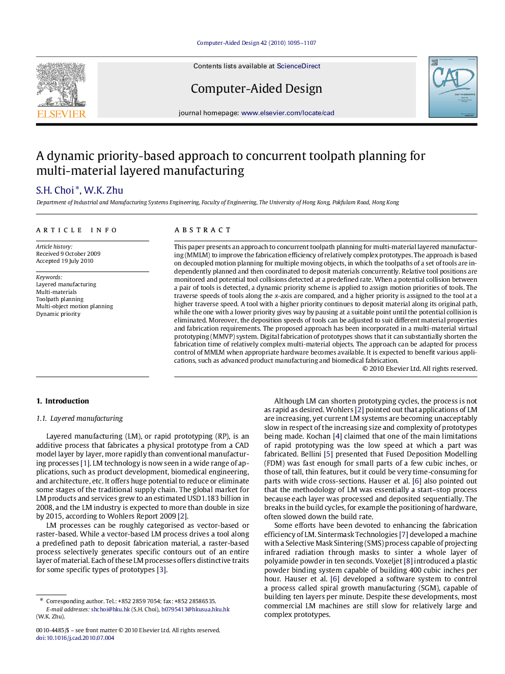 A dynamic priority-based approach to concurrent toolpath planning for multi-material layered manufacturing