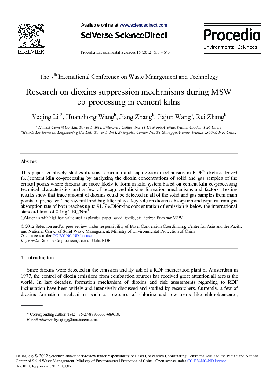 Research on Dioxins Suppression Mechanisms During MSW Co-Processing in Cement Kilns