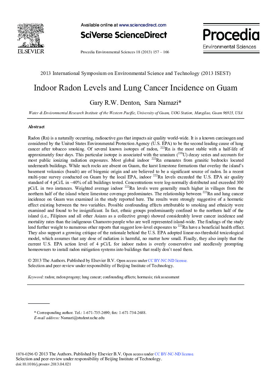 عکس صفحه اول مقاله: Indoor Radon Levels and Lung Cancer Incidence on Guam Indoor Radon Levels and Lung Cancer Incidence on Guam