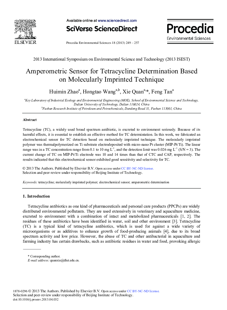 عکس صفحه اول مقاله: Amperometric Sensor for Tetracycline Determination Based on Molecularly Imprinted Technique Amperometric Sensor for Tetracycline Determination Based on Molecularly Imprinted Technique