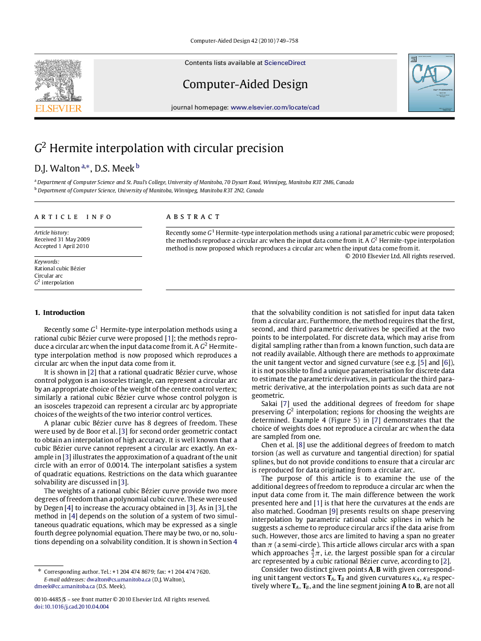 G2G2 Hermite interpolation with circular precision