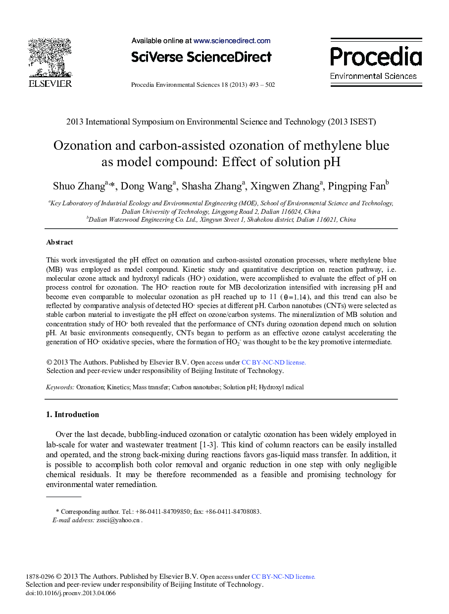 عکس صفحه اول مقاله: Ozonation and Carbon-assisted Ozonation of Methylene Blue as Model Compound: Effect of Solution pH Ozonation and Carbon-assisted Ozonation of Methylene Blue as Model Compound: Effect of Solution pH