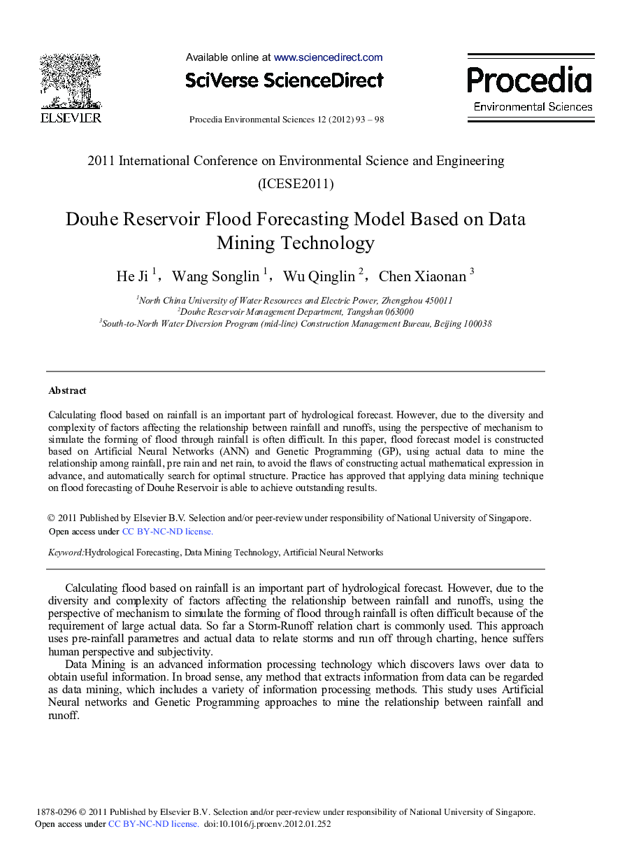 Douhe Reservoir Flood Forecasting Model Based on Data Mining Technology