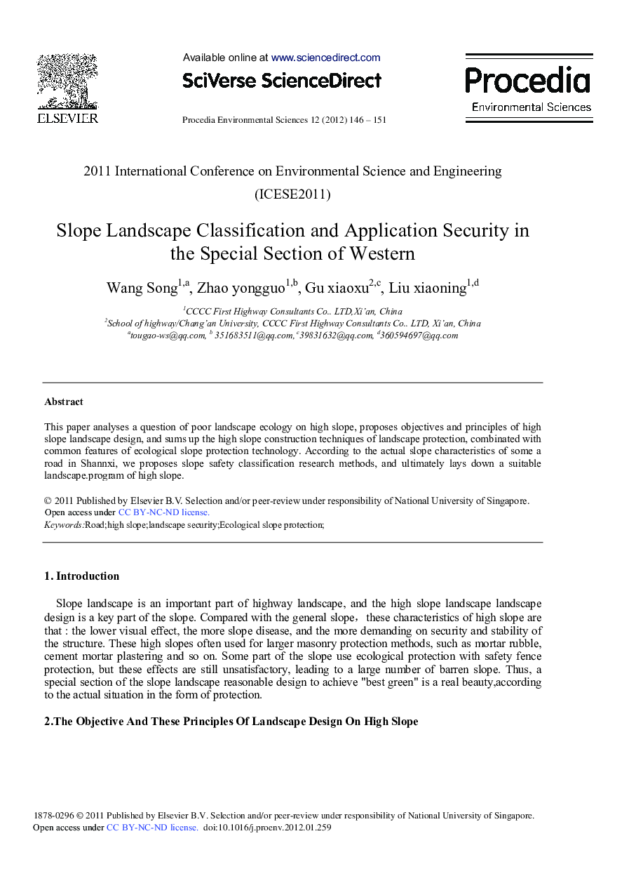 Slope Landscape Classification and Application Security in the Special Section of Western