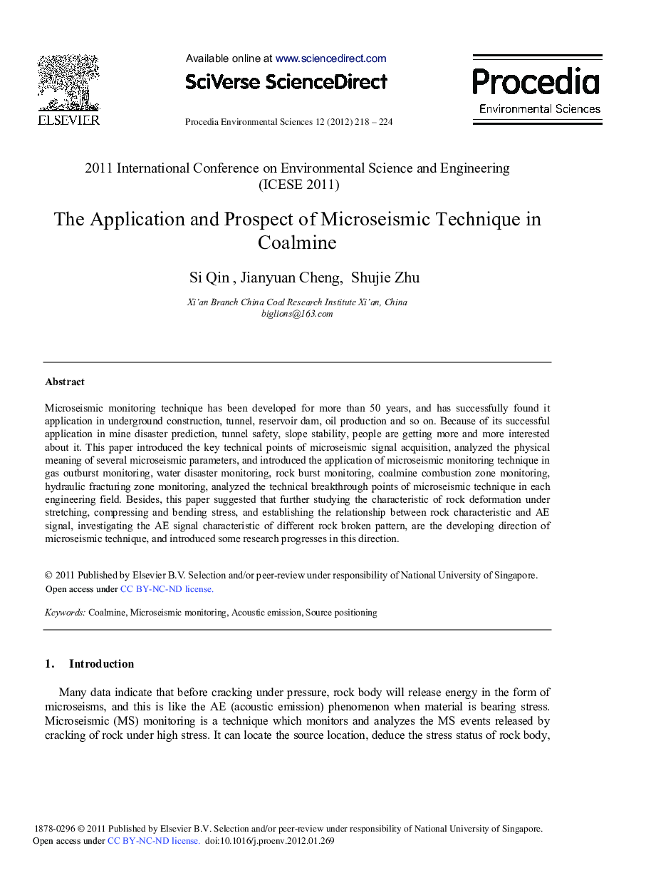 The Application and Prospect of Microseismic Technique in Coalmine
