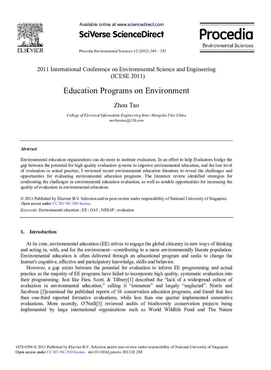 Education Programs on Environment