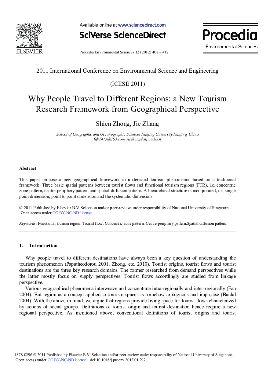Why People Travel to Different Regions: a New Tourism Research Framework from Geographical Perspective