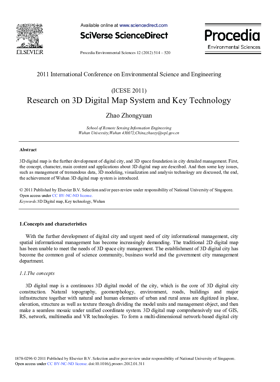 Research on 3D Digital Map System and Key Technology