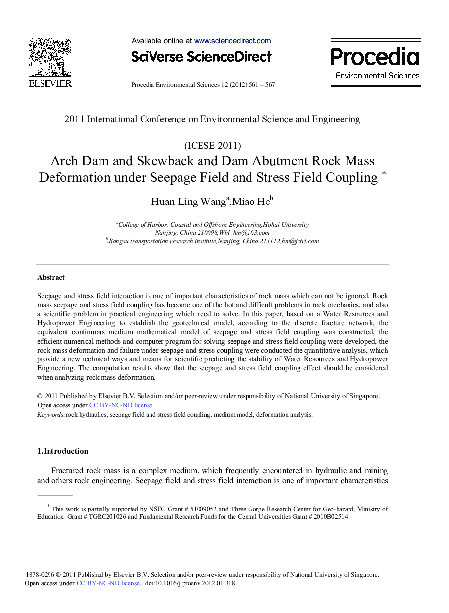 Arch Dam and Skewback and Dam Abutment Rock Mass Deformation under Seepage Field and Stress Field Coupling 