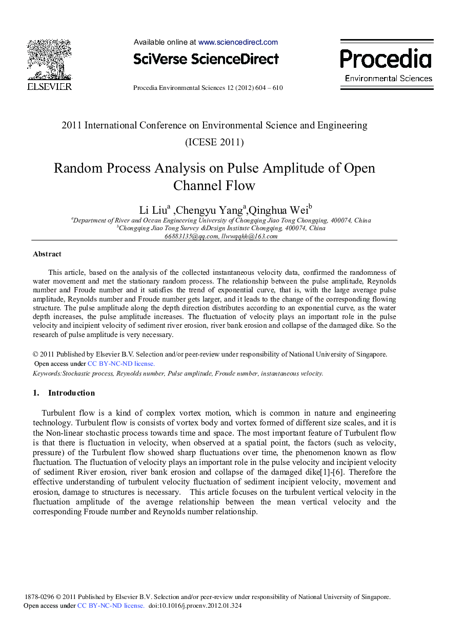 Random Process Analysis on Pulse Amplitude of Open Channel Flow