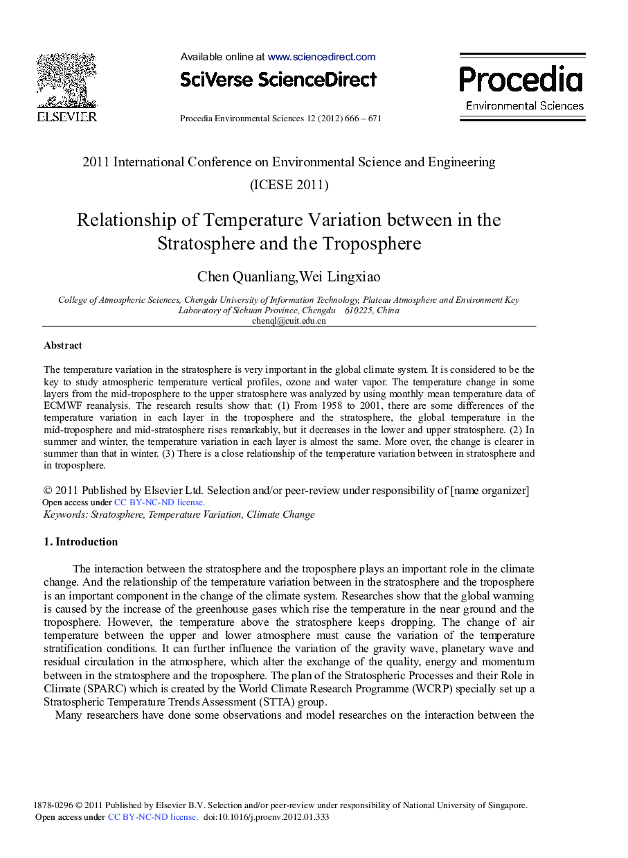 Relationship of Temperature Variation between in the Stratosphere and the Troposphere