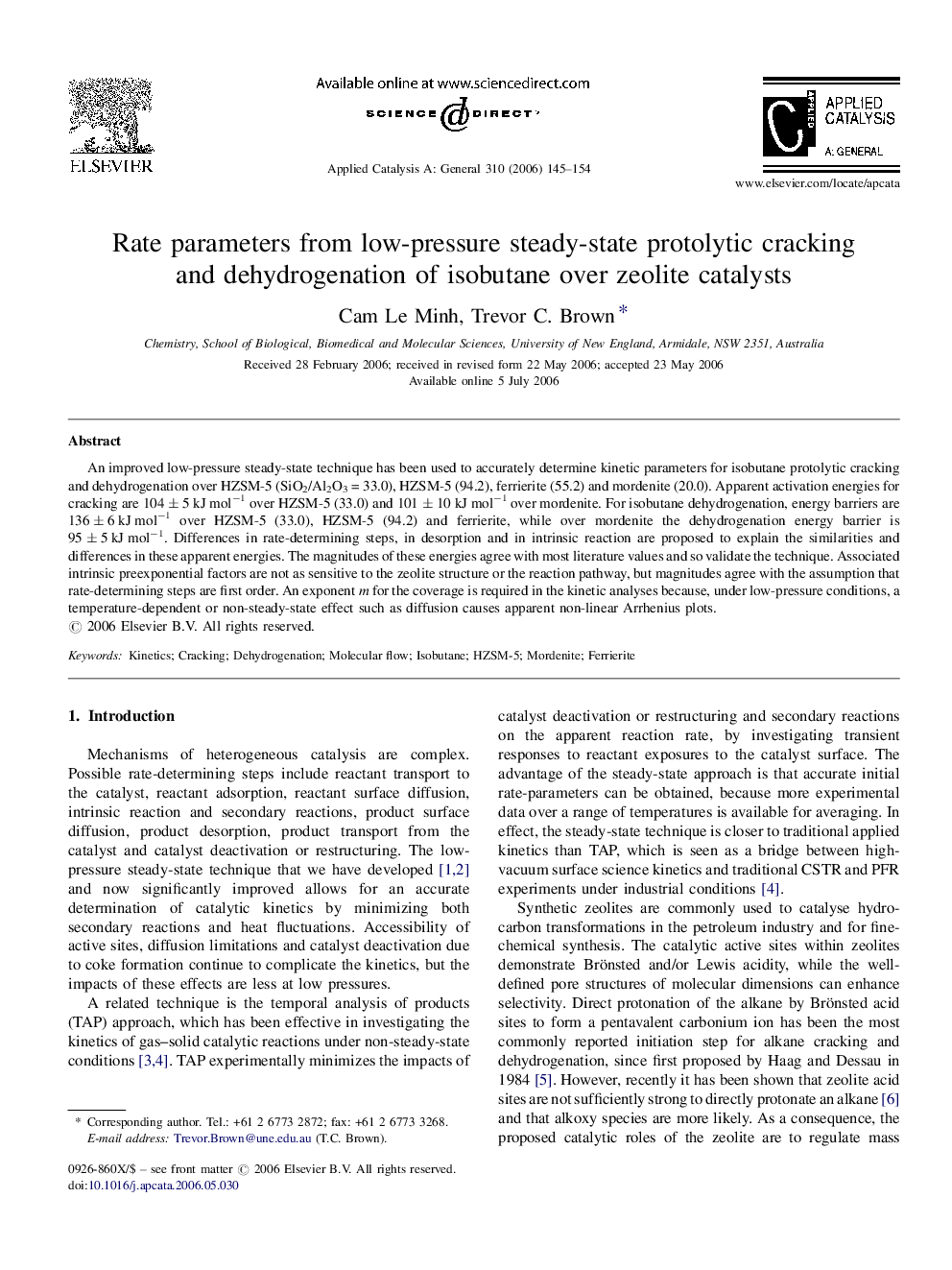 عکس صفحه اول مقاله: Rate parameters from low-pressure steady-state protolytic cracking and dehydrogenation of isobutane over zeolite catalysts Rate parameters from low-pressure steady-state protolytic cracking and dehydrogenation of isobutane over zeolite catalysts