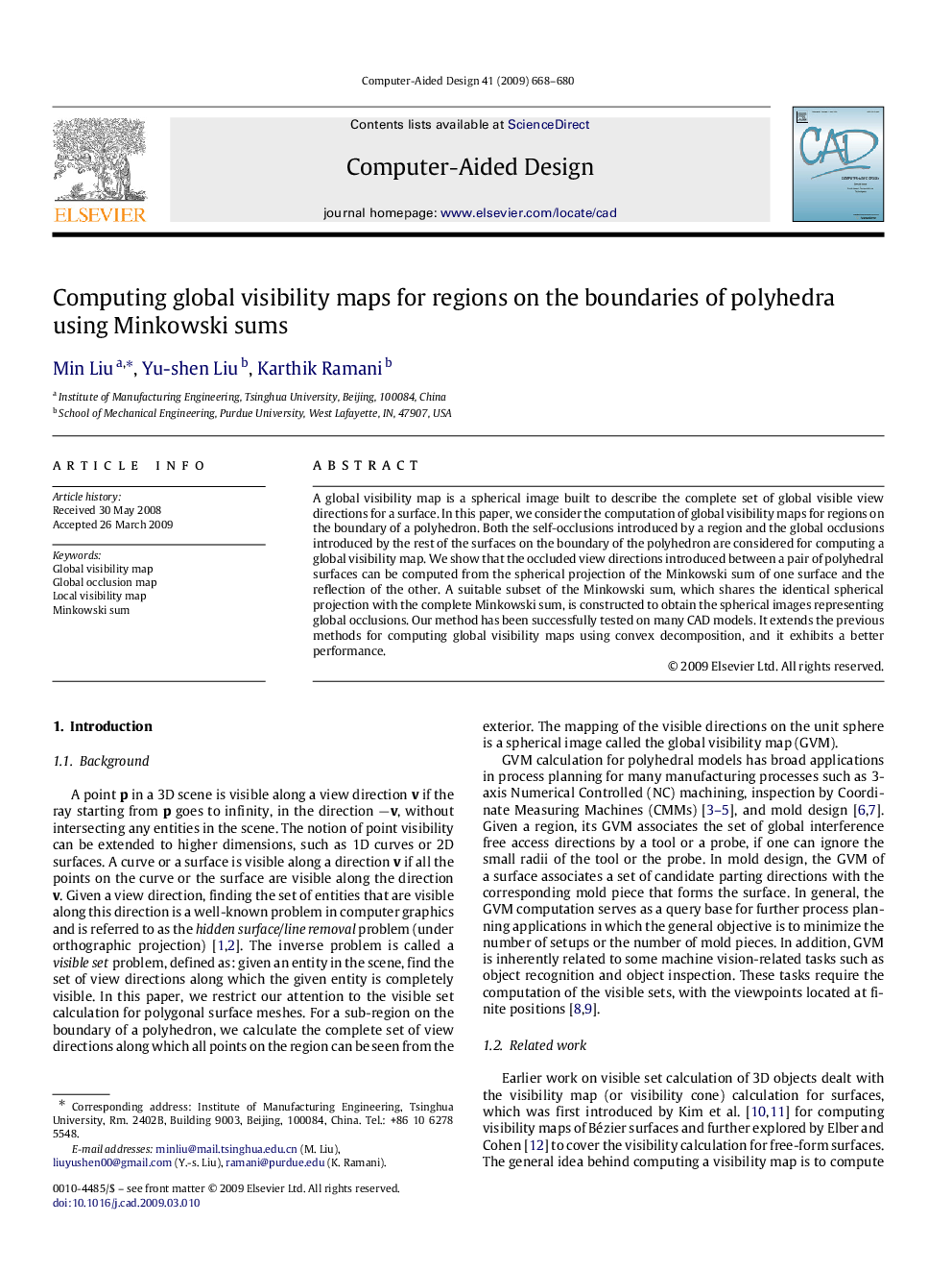 Computing global visibility maps for regions on the boundaries of polyhedra using Minkowski sums