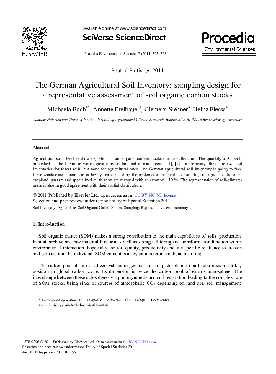 The German Agricultural Soil Inventory: sampling design for a representative assessment of soil organic carbon stocks
