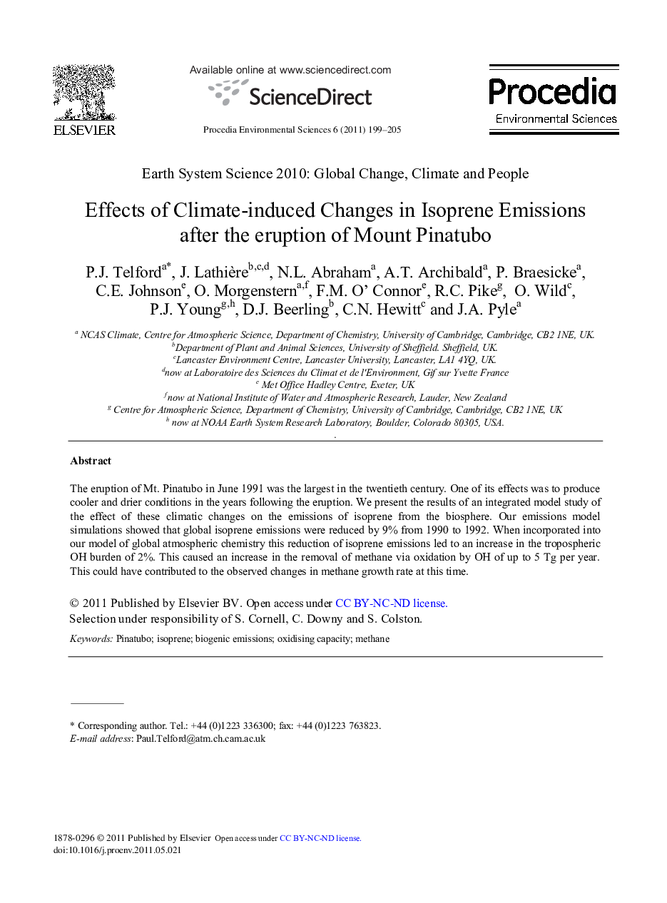 Effects of Climate-induced Changes in Isoprene Emissions after the eruption of Mount Pinatubo