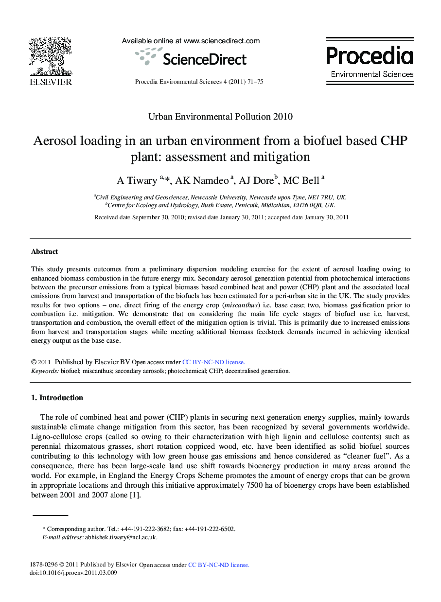 Aerosol loading in an urban environment from a biofuel based CHP plant: assessment and mitigation