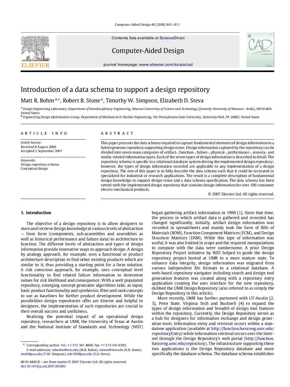 Introduction of a data schema to support a design repository