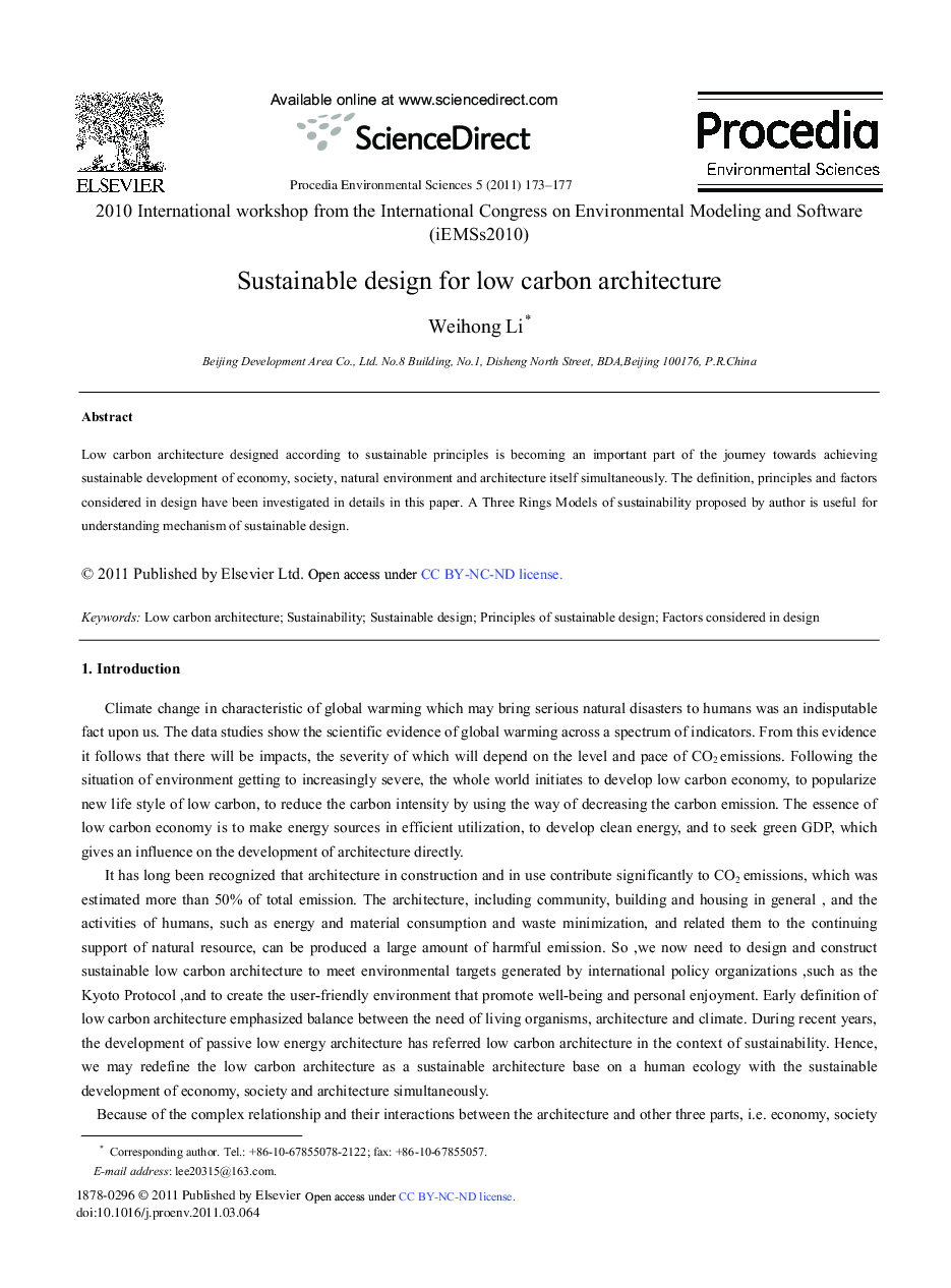 Sustainable design for low carbon architecture